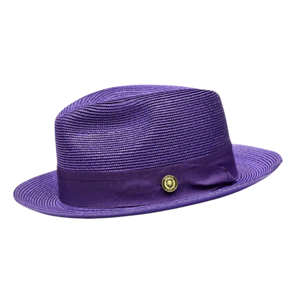 Francesco Straw Fedora by Bruno Capelo Purple Size XL